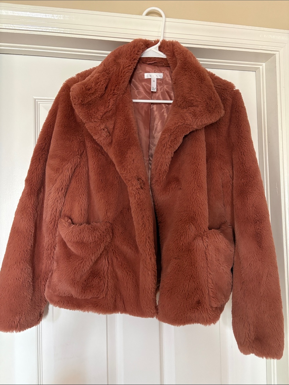 🟪 Leith Anthropologie dusty pink faux fur jacket XS